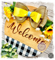 Large Round Birch Wreath Sign (carved) - Welcome (multiples)