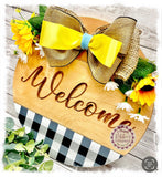 Large Round Birch Wreath Sign (carved) - Welcome (multiples)