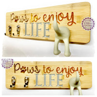 Bamboo Dog Lead Hooks - Paws to enjoy life (multiples)