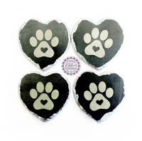 Metallic Edged Heart Slate Coaster - Pawprint with heart