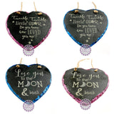 Metallic Edged Slate Small Heart - Love you to the moon & back