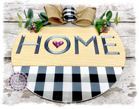 Large Round Birch Wreath Sign (carved) - HOME (multiples)