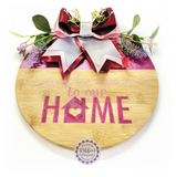 Round Bamboo Wreath Sign (carved) - Welcome to our home (multiples)