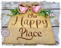 Large House Shaped Birch Wreath Sign (carved) - Our Happy Place