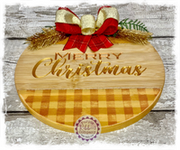 Round Bamboo Wreath Sign (carved) - Merry Christmas cursive (multiples)