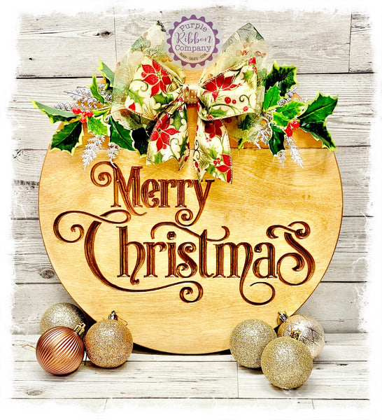 Large Round Birch Christmas Wreath Sign (carved) - Merry Christmas (multiples)