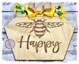 Large Hexagonal Birch Wreath Sign (carved) - Bee Happy