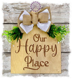 Large House Shaped Birch Wreath Sign (carved) - Our Happy Place