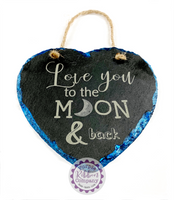 Metallic Edged Slate Small Heart - Love you to the moon & back