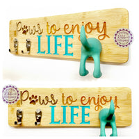 Bamboo Dog Lead Hooks - Paws to enjoy life (multiples)