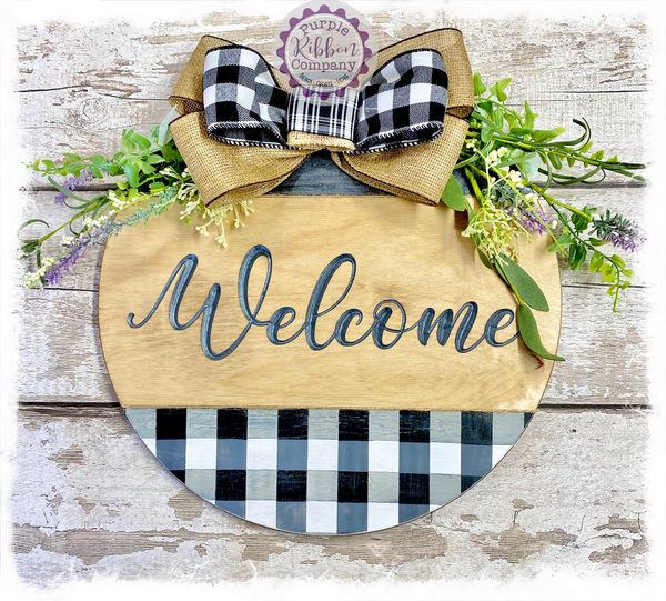 Large Round Birch Wreath Sign (carved) - Welcome (multiples)