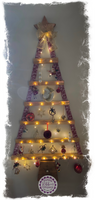 Large 1.5m hanging Christmas Tree with lights (Canadian Cedar with gold leaf/gold cup hooks and matching wooden star)