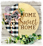 Large Round Birch Wreath Sign (carved) - Home Sweet Home (multiples)