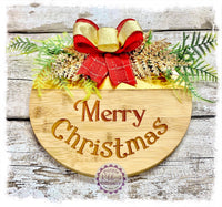 Bamboo Wreath Sign (carved) - Merry Christmas curved (multiples)