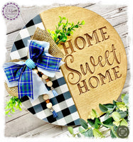 Large Round Birch Wreath Sign (carved) - Home Sweet Home (multiples)