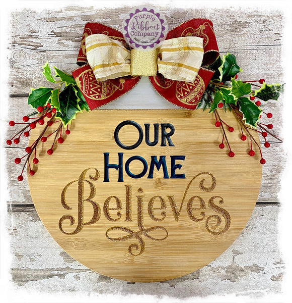 Large Round Bamboo Christmas Wreath Sign (carved) - Our Home Believes