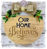 Large Round Bamboo Christmas Wreath Sign (carved) - Our Home Believes