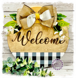 Large Round Birch Wreath Sign (carved) - Welcome (multiples)