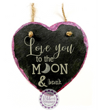 Metallic Edged Slate Small Heart - Love you to the moon & back