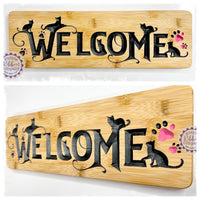 Bamboo Long Sign - Welcome (Cats silhouettes)