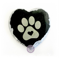 Metallic Edged Heart Slate Coaster - Pawprint with heart