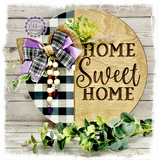 Large Round Birch Wreath Sign (carved) - Home Sweet Home (multiples)