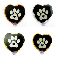 Metallic Edged Heart Slate Coaster - Pawprint with heart