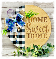 Large Round Birch Wreath Sign (carved) - Home Sweet Home (multiples)