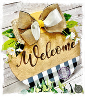 Large Round Birch Wreath Sign (carved) - Welcome (multiples)