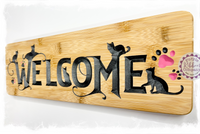 Bamboo Long Sign - Welcome (Cats silhouettes)