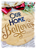 Large Round Bamboo Christmas Wreath Sign (carved) - Our Home Believes