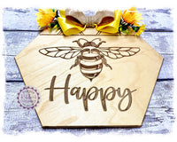 Large Hexagonal Birch Wreath Sign (carved) - Bee Happy